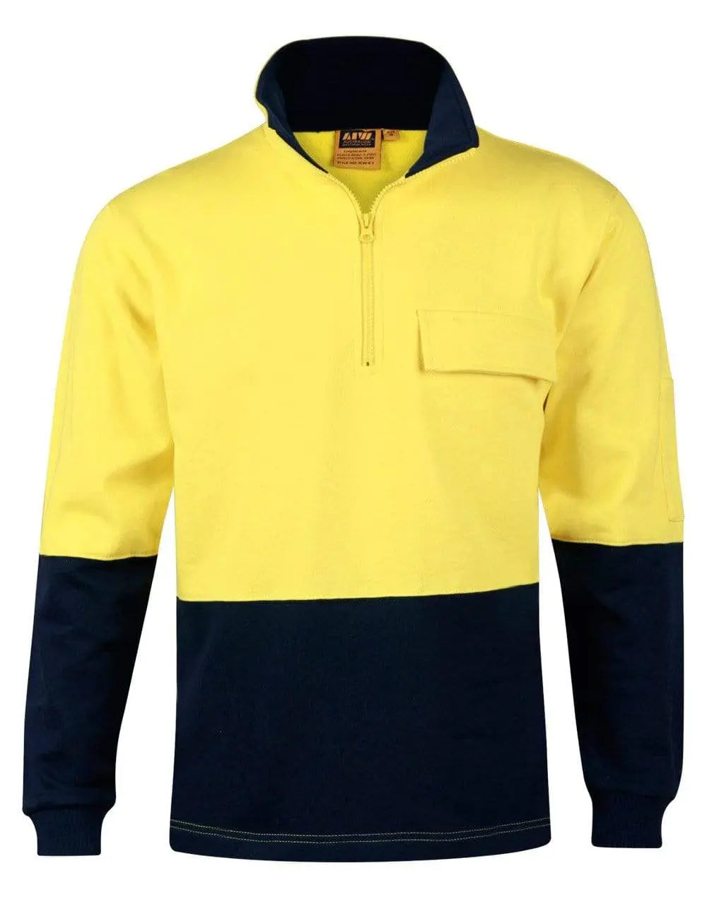 Hi-vis Two Tone Cotton Fleecy Sweat  SW47 Work Wear Australian Industrial Wear S Fluoro Yellow/Navy